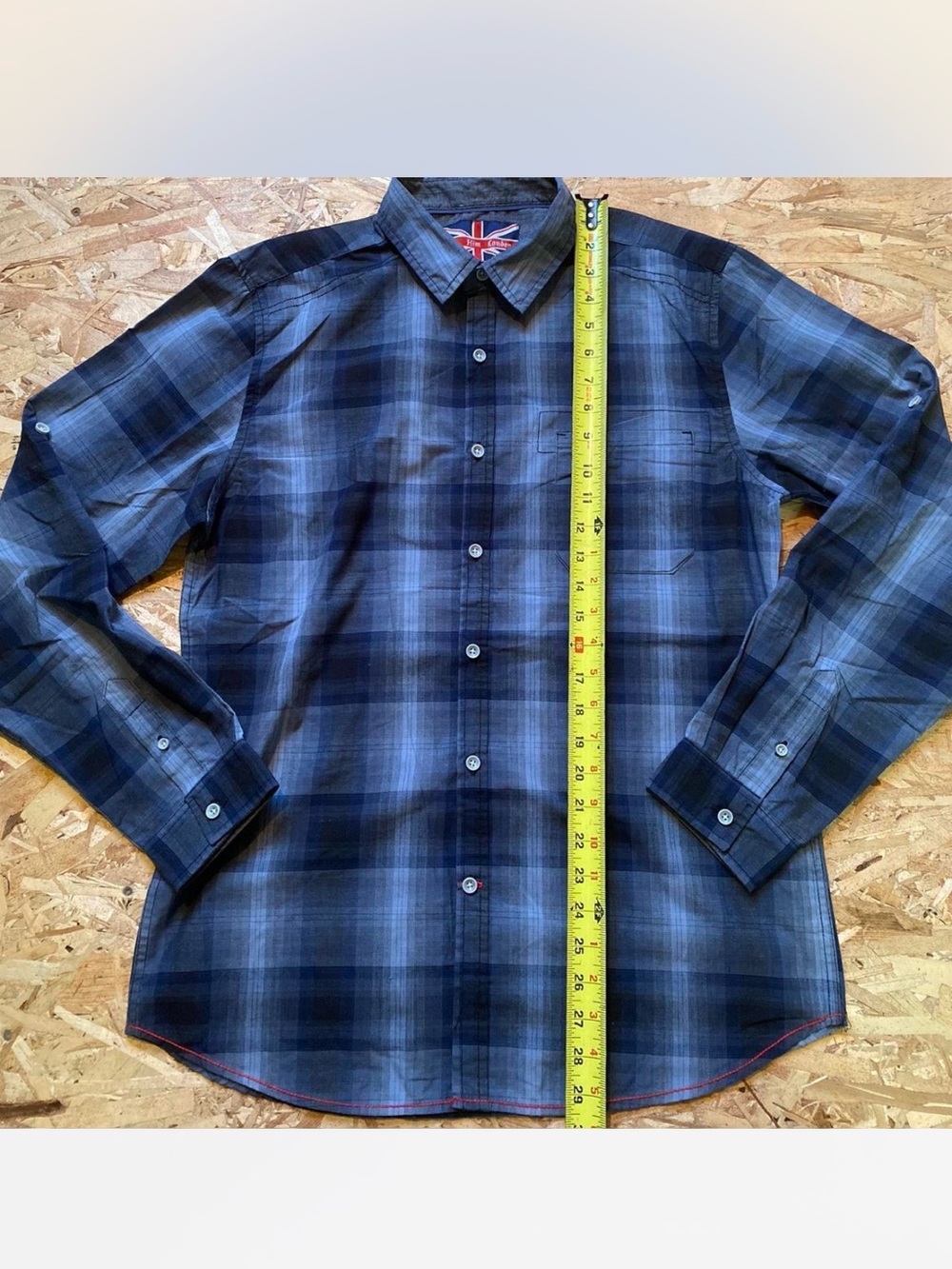 Men's « For Him London » Navy & Black Plaid Button-Down Shirt - Picture 6 of 8